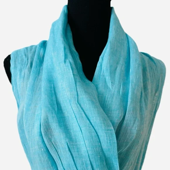 SARTORIA SARACENA ~ Chic Turquoise Wrap Around Sleeveless High Low Linen Dress - Picture 5 of 11